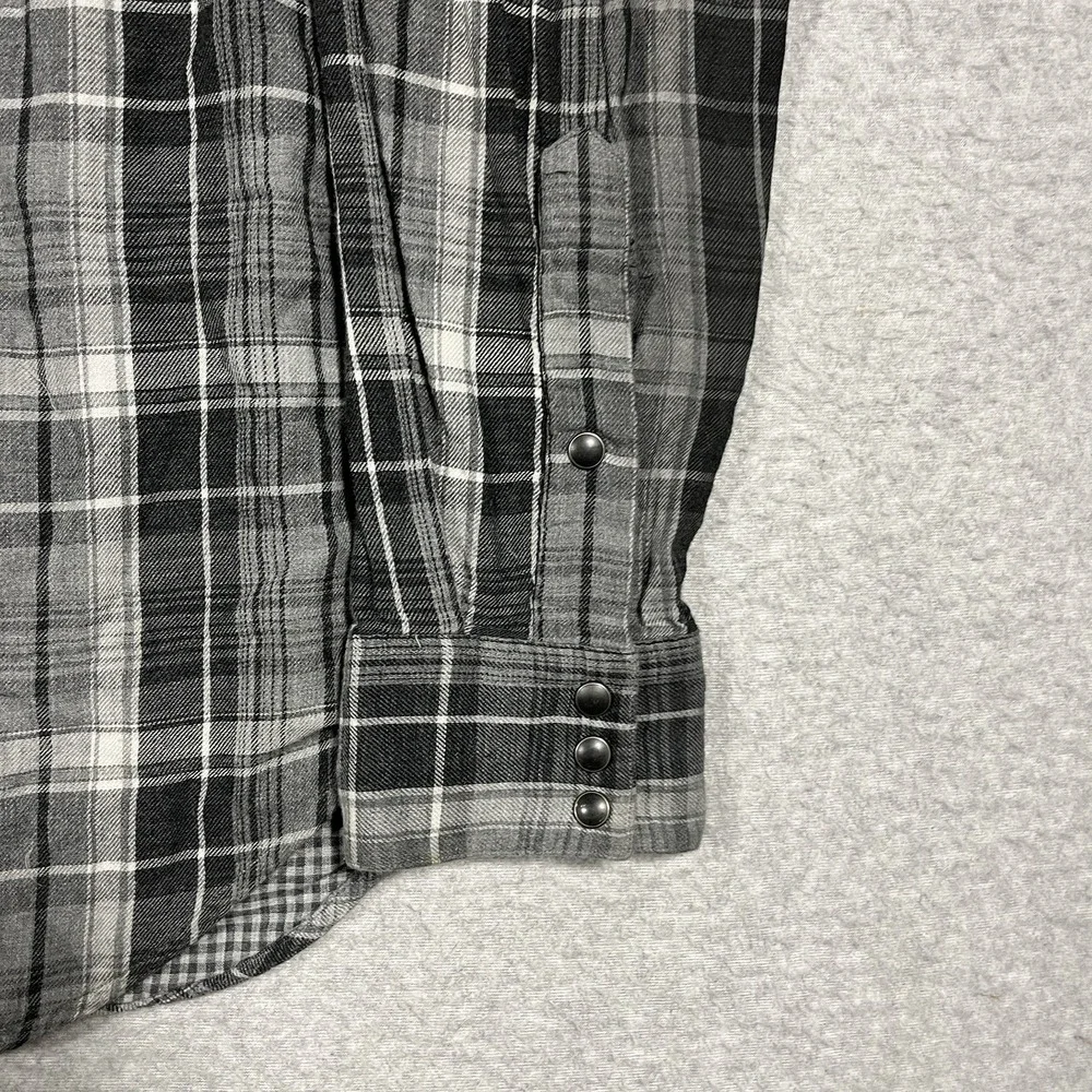 Polo Ralph Lauren Shirt Mens XL Gray Flannel Pearl Snap Western Plaid Cotton LS
